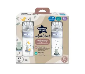 Tommee Tippee Natural Start samosterilizační kojenecká lahev s ANTI-COLIC savičkou, pomalý průtok, 260 ml, 0m+, 2 ks