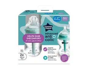 Tommee Tippee Advanced ANTI-COLIC samosterilizační kojenecká lahev, pomalý průtok, 260 ml, 0m+, 2 ks, zelená