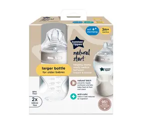Tommee Tippee Natural Start samosterilizační kojenecká lahev s ANTI-COLIC savičkou, střední průtok, 340 ml, 3m+, 2 ks