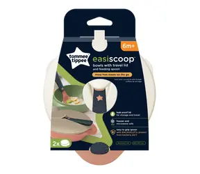 Tommee Tippee Misky pro snadné nabírání 2 ks  s víčkem a lžičkou / od 6 měsíců