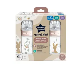 Tommee Tippee Natural Start samosterilizační kojenecká lahev s ANTI-COLIC savičkou, pomalý průtok, 260 ml, 0m+, 2 ks