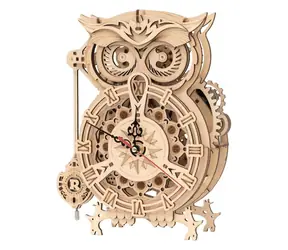 RoboTime 3D dřevěné mechanické puzzle Soví hodiny / od 14 let / 161 dílků / Obtížnost: střední