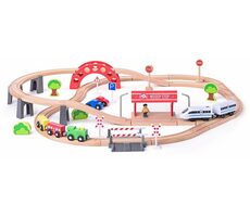 Woody Vláčkodráha s elektrickou mašinkou a viaduktem 60 dílů / od 3 let