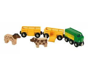 BRIO Zemědělský vlak pro přepravu zvířat se 2 vagónky & krávou & koněm  / od 3 let