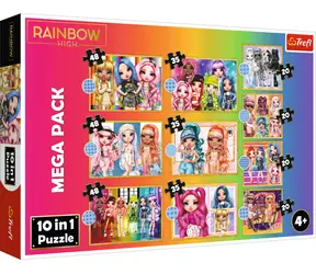 Trefl - Puzzle - Panenky Rainbow High MEGA PACK 10v1 / 4x20.3x35.3x48 / 4x(16.7x15.6cm), 6x(22.3x15.6cm) / věk 4+