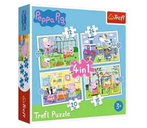 Trefl - Puzzle - Prasátko Peppa: Vzpomínky na prázdniny 4v1 / 12 + 15 + 20 + 24 dílků / 28.5 x 20.5 cm / věk 3+