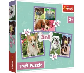 Trefl - Puzzle - Roztomilá štěňata 3v1 / 20 + 36 + 50 dílků / 20 x 19.5 cm / věk 3+