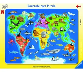 Ravensburger - Puzzle - Mapa světa se zvířaty / 30 dílků / od 4 let
