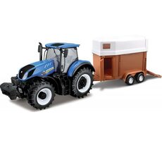 Bburago Farm Traktor New Holland s vlečkou pro koně / od 3 let / 1:32 / Modrá