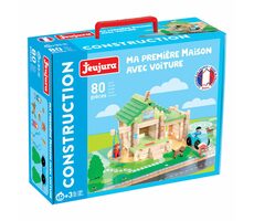 Jeujura  Dřevěná stavebnice 80 dílů Můj první dům s autem / od 5 let
