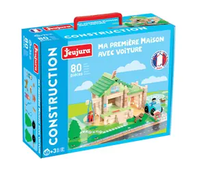 Jeujura  Dřevěná stavebnice 80 dílů Můj první dům s autem / od 5 let