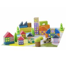 Jeujura  Dřevěná stavebnice Vesnička z kostek 40 dílů / od 2 let