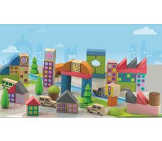 Jeujura Dřevěná stavebnice Městečko z kostek 50 dílů / od 2 let