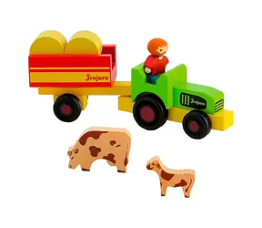 Jeujura  Dřevěné figurky ke stavebnicím Farmář s traktorem 7 dílů / od 3 let