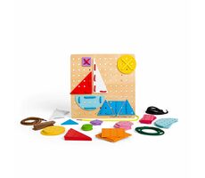 Bigjigs Toys Dřevěná šněrovací hra Geometrické tvary / od 3 let 