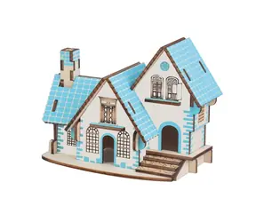 Woodcraft Dřevěné 3D puzzle Modrý dům / 29 dílků / od 8 let / Obtížnost: jednoduchá