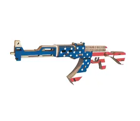 Woodcraft Dřevěné 3D puzzle Samopal AK47 v barvách Americké vlajky / 58 dílků / od 8 let / Obtížnost: jednoduchá