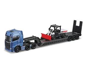 Maisto Mini pracovní stroje - Sada tahače Scania 770S s přívěsem + Bobcat T590 G / od 8 let
