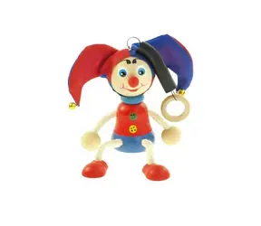 Česká dřevěná hračka Kašpárek na pružině červeno-modrá / od 3 let