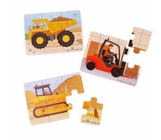 Bigjigs Toys Puzzle 3v1 Stavební stroje / od 2 let