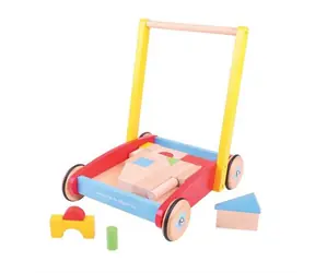 Bigjigs Baby Dřevěné kostky ve vozíku / od 12 měsíců