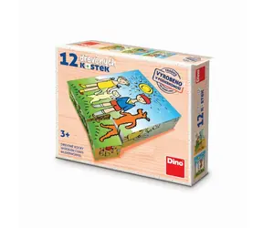 DINO Dřevěné kostky Pejsek a kočička / 12 kostek / od 3 let