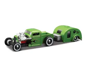 Maisto Design Tow & Go 1936 Chevrolet Pick-up Traveler Trailer zelená / měřítko 1:64 / od 8 let 