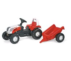 Rollytoys Šlapací traktor Rolly Kid Steyer s vlečkou-červená / od 3 let 