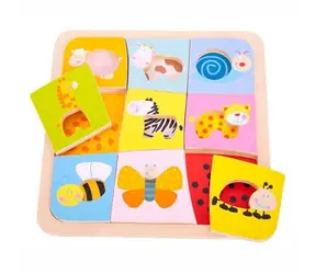 Bigjigs Toys Dřevěné vkládací puzzle 9 zvířátek / od 1 roku
