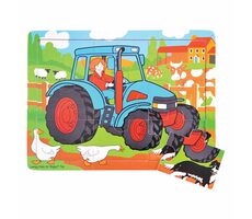 Bigjigs Toys Dřevěné puzzle traktor (9 dílků) / od 2 let