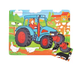 Bigjigs Toys Dřevěné puzzle traktor (9 dílků) / od 2 let