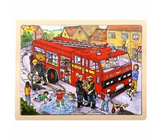 Bigjigs Toys Dřevěné puzzle hasiči (24 dílků) / od 3 let