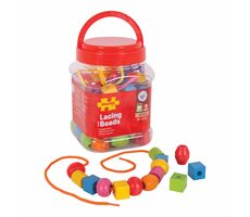 Bigjigs Toys Dřevěné navlékací korálky v dóze / od 3 let