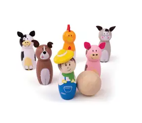Bigjigs Toys Dřevěné kuželky farma / od 3 let