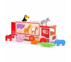 Bigjigs Toys Dřevěné auto se zvířátky safari / od 18 měsíců