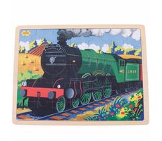 Bigjigs Toys Dřevěné puzzle historický vlak Flying Scotsman / 35 dílků / od 3 let