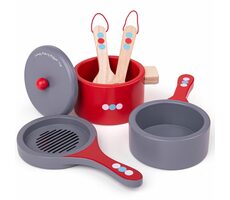 Bigjigs Toys Dřevěný set nádobí s puntíky / od 3 let