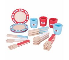 Bigjigs Toys Dřevěný jídelní servis s puntíky / od 3 let