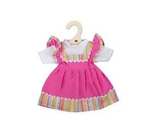 Bigjigs Toys Růžové šaty s pruhovaným lemováním pro panenku 34 cm / od 2 let