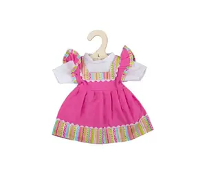 Bigjigs Toys Růžové šaty s pruhovaným lemováním pro panenku 38 cm / od 2 let