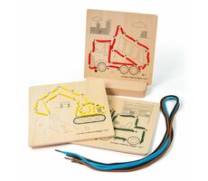 Bigjigs Toys Provlékání podle čísel - Stavební stroje / od 3 let