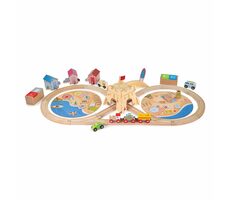 Bigjigs Rail Dřevěná vláčkodráha - Úklid pobřeží / 70 dílů / od 3 let