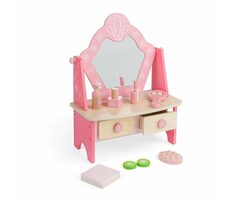 Bigjigs Toys Dřevěný kosmetický stolek růžová / od 3 let