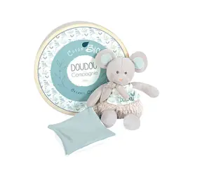 Doudou Dárková sada - Plyšová myška s dečkou z BIO bavlny 22 cm / od 0 let