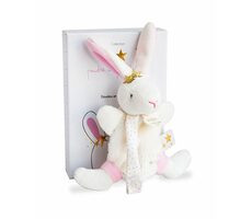 Doudou Dárková sada - Hračka s úchytem na dudlík králíček 15 cm / od 0 let