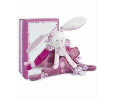 Doudou Dárková sada - Hračka s úchytem na dudlík králíček 17 cm / od 0 let