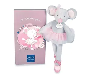 Doudou Dárková sada - Plyšová hračka myška šedá balerína 30 cm / od 0 let