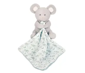 Doudou Dárková sada - Plyšová myška s dečkou z BIO bavlny 15 cm zeleno-bílá / od 0 let