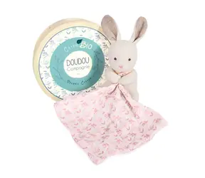 Doudou Dárková sada - Plyšový králiček s růžovou dečkou z BIO bavlny 15 cm / od 0 let