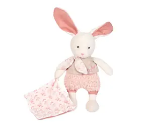 Doudou Dárková sada - Plyšový Ecru králiček s růžovou dečkou z BIO bavlny 22 cm / od 0 let
